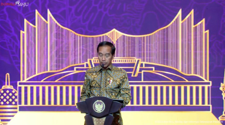 Presiden Jokowi pada Pertemuan Industri Jasa Keuangan, Jakarta, Senin (6/2/2023). (Tangkapan layar Setpres RI)