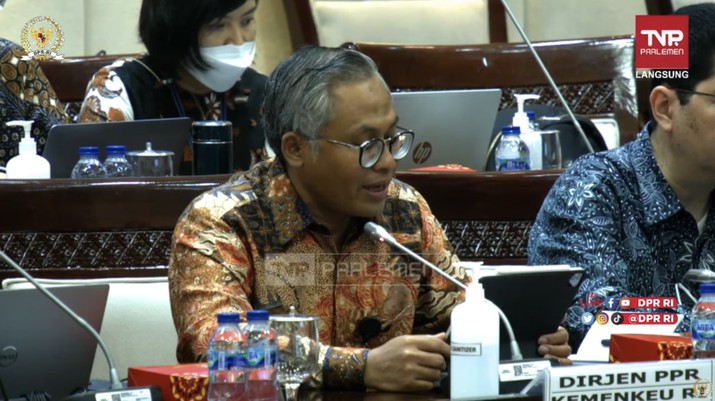 Dirjen Pengelolaan dan Pembiayaan Risiko Suminto (Tangkapan layar Youtube Komisi XI DPR RI Channel) Dirjen Pengelolaan dan Pembiayaan Risiko Suminto (Tangkapan layar Youtube Komisi XI DPR RI Channel)