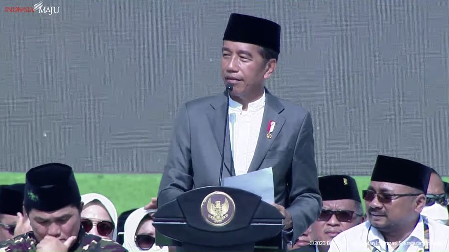 Sambutan Presiden Jokowi pada Resepsi Puncak Satu Abad NU, Sidoarjo, 7 Februari 2023 (Tangkapan layar youtube Setpres RI)