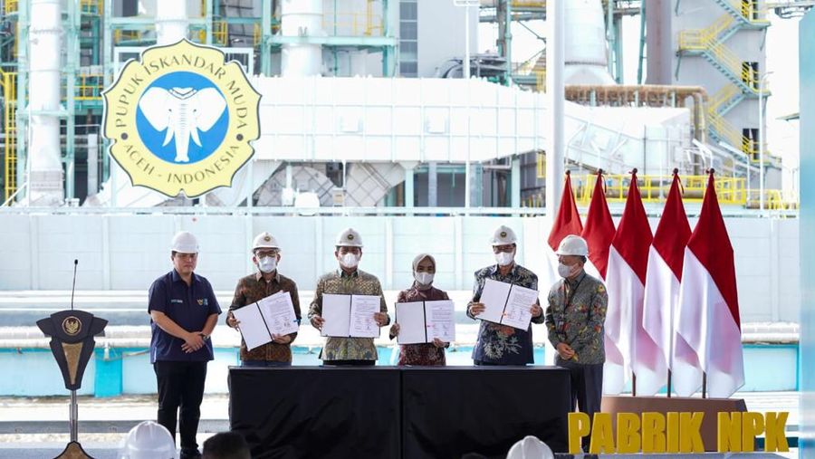 Peresmian pengoperasian Pabrik Pupuk NPK Pupuk Iskandar Muda (PIM) yang berlokasi di Kawasan Ekonomi Khusus (KEK) Arun, Lhokseumawe, Aceh, Jumat (10/2/2023). (Dok: BUMN)