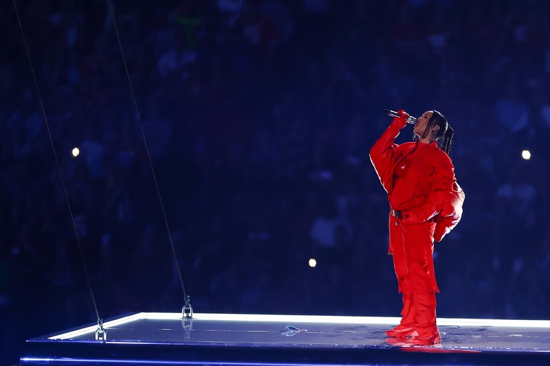 1465428347 GLENDALE, ARIZONA - FEBRUARY 12: Rihanna performs onstage during the Apple Music Super Bowl LVII Halftime Show at State Farm Stadium on February 12, 2023 in Glendale, Arizona. (Photo by Gregory Shamus/Getty Images)