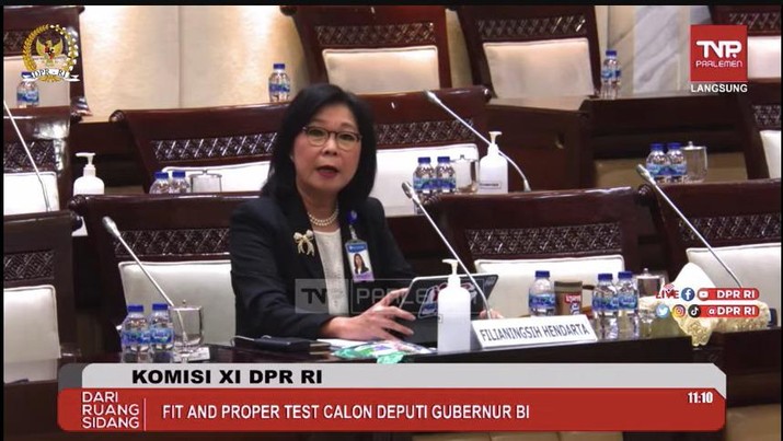 Filianingsih Hendarta, Calon Deputi Gubernur BI. Filianingsih Hendarta, Calon Deputi Gubernur BI. (Tangkapan Layar Youtube komisi XI DPR RI)