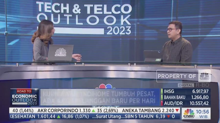 VP Marketing Management PT Telkom Indonesia Edie Kurniawan, dalam acara Tech & Telco Outloock 2023 dengan tema Kecerdasan Digital, Disrupsi Teknologi untuk Indonesia Maju pada Selasa, (14/2/2023). (Tangkapan Layar CNBC Indonesia TV)