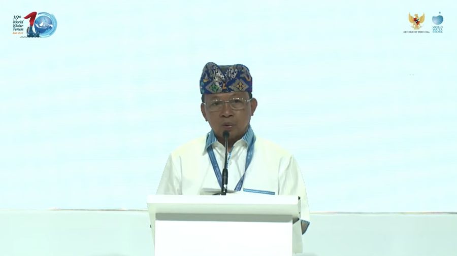 Gubernur Bali Wayan Koster dalam Pelaksanaan The Kick-off Meeting of the 10th World Water Forum sekaligus the First Stakeholder Consultation Meeting pada Rabu (15/2/2023). (Tangkapan Layar Youtube KemenPUPR)