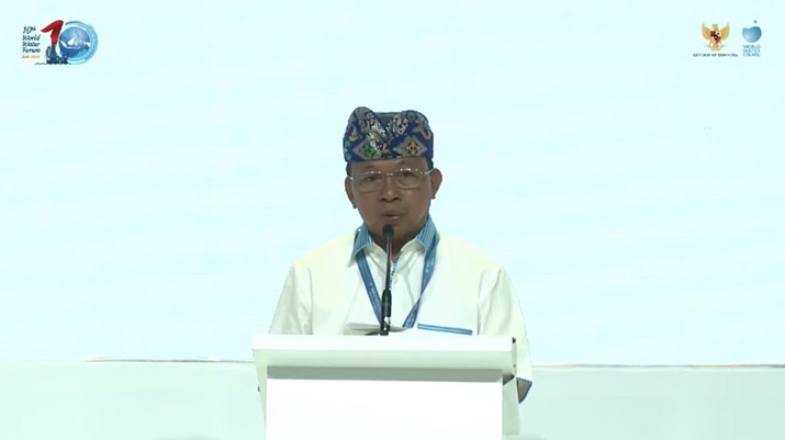Gubernur Bali Wayan Koster dalam Pelaksanaan The Kick-off Meeting of the 10th World Water Forum sekaligus the First Stakeholder Consultation Meeting pada Rabu (15/2/2023). (Tangkapan Layar Youtube KemenPUPR)