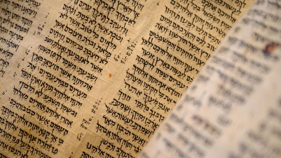 NEW YORK, NEW YORK - FEBRUARY 15:  A view of the Codex Sassoon at Sotheby's on February 15, 2023 in New York City. The codex is the oldest surviving Hebrew Bible or Tanakh as its used today in contrast to the dead sea scrolls which are older but the books are in separate scrolls. The Book is approximately 1000 years old and is estimated to be auctioned at 30-50 Million dollars and that would make it the most valuable historical document to appear in auction. (Photo by Roy Rochlin/Getty Images)