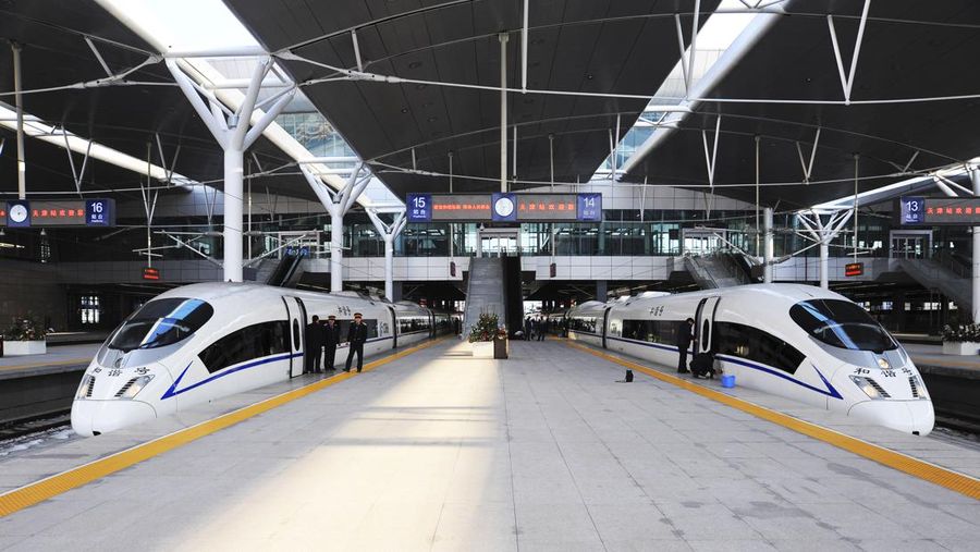 High speed trains, Tianjin, China Maximum speed 330kmh. (Photo by Andrew Benton/Construction Photography/Avalon/Getty Images)