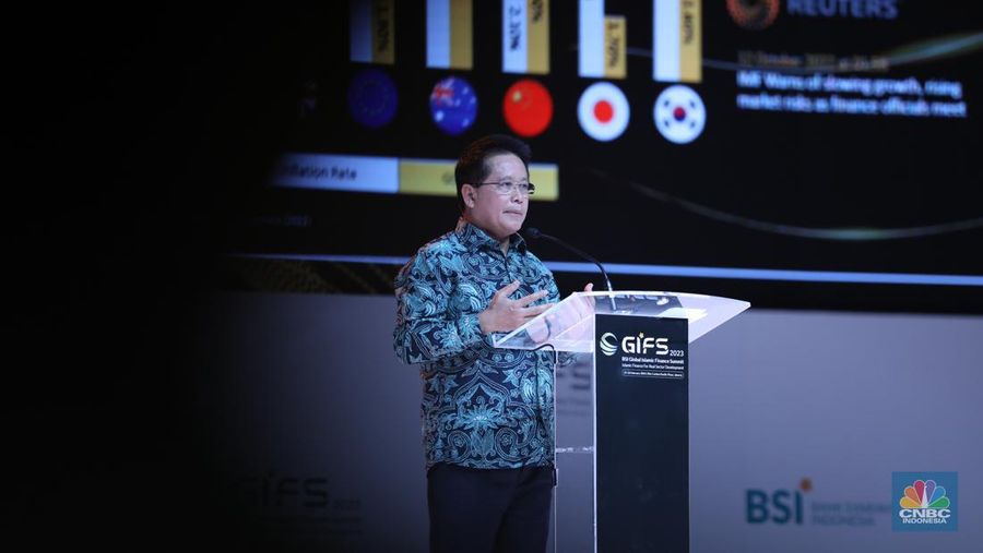 Hery Gunardi Direktur Utama PT Bank Syariah Indonesia dalam acara BSI Global Islamic Finance Summit 2023 hari ke 2 pada (16/2/2023). (CNBC Indonesia/Tri Susilo)