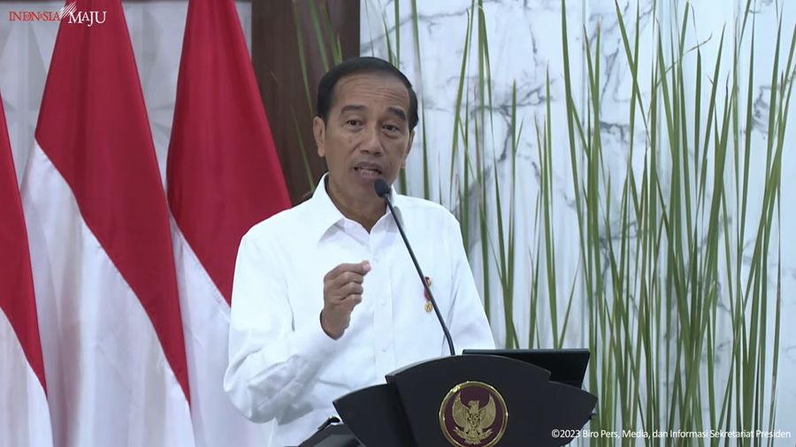 Sambutan Presiden Joko Widodo dalam Rapat Kerja BASARNAS dan Forum Koordinasi Potensi Pencarian dan Pertolongan (FKP3) Nasional pada (16/2/2023). (Tangkapan Layar Youtube Sekretariat Presiden)
