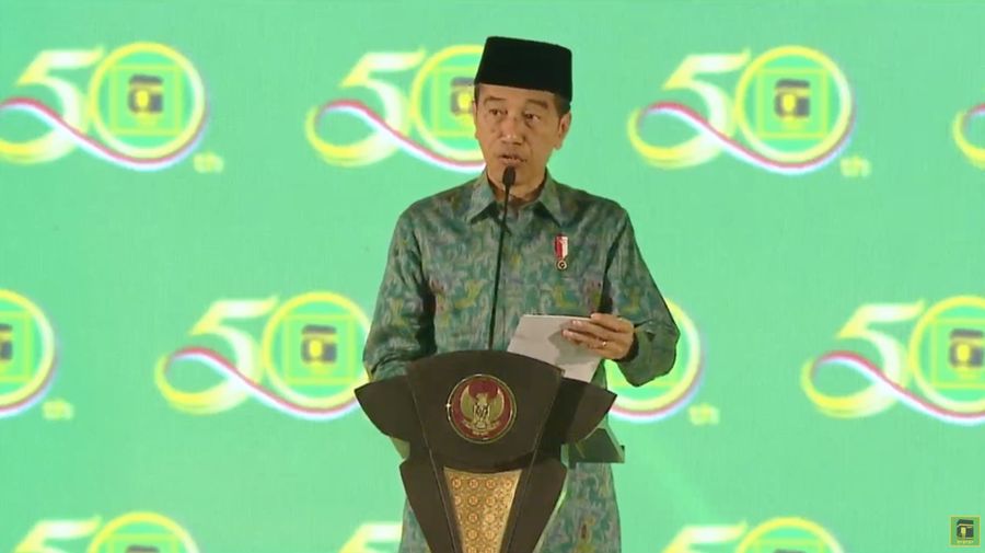 Presiden Joko Widodo dalam acara Puncak HARLAH PPP KE-50 dan Workshop Nasional DPR RI dan DPRD PPP. (Tangkapan Layar Youtube Petiga TV)