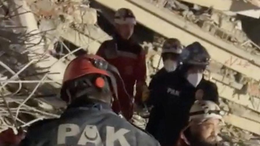 Members of the Polis Arama Kurtarma (PAK) work as they rescue a 12-year-old boy from the rubble of a collapsed building, in the aftermath of a deadly earthquake, in Hatay, Turkey February 17, 2023, in this still image obtained from a social media video. Courtesy of Turkish Police Service via Twitter/via REUTERS  THIS IMAGE HAS BEEN SUPPLIED BY A THIRD PARTY. MANDATORY CREDIT.