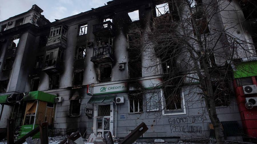 FILE PHOTO: An explosion is seen on a road outside the frontline town of Bakhmut, amid Russia's attack on Ukraine, in Donetsk region, Ukraine February 10, 2023. REUTERS/Yevhenii Zavhorodnii/File Photo