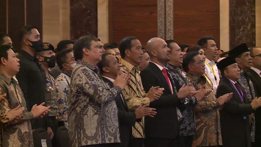 Presiden Jokowi dalam Pelantikan Badan Pengurus Pusat Himpunan Pengusaha Muda Indonesia Masa Bakti 2022-2025. (Tangkapan Layar Youtube HIPMI TV)