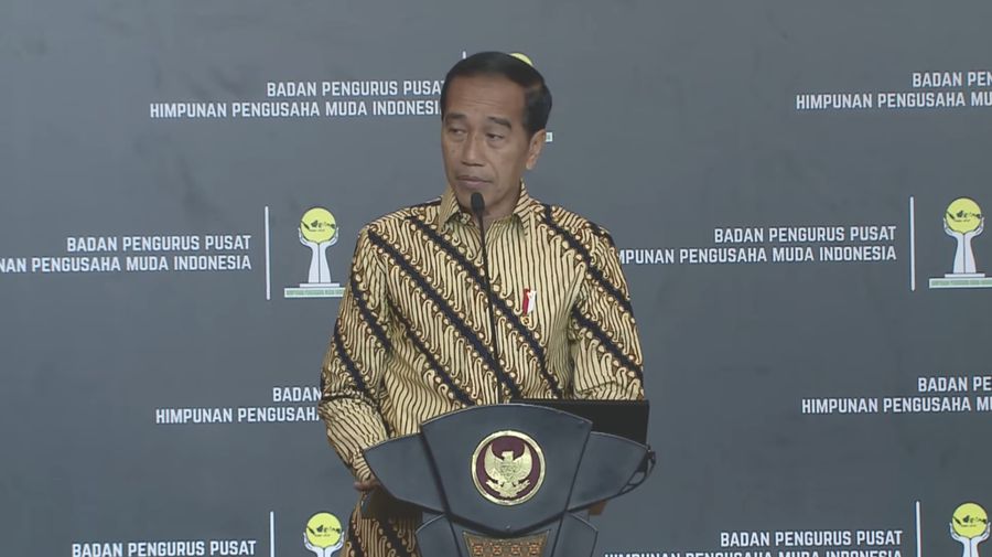 Presiden Jokowi dalam Pelantikan Badan Pengurus Pusat Himpunan Pengusaha Muda Indonesia Masa Bakti 2022-2025. (Tangkapan Layar Youtube HIPMI TV)