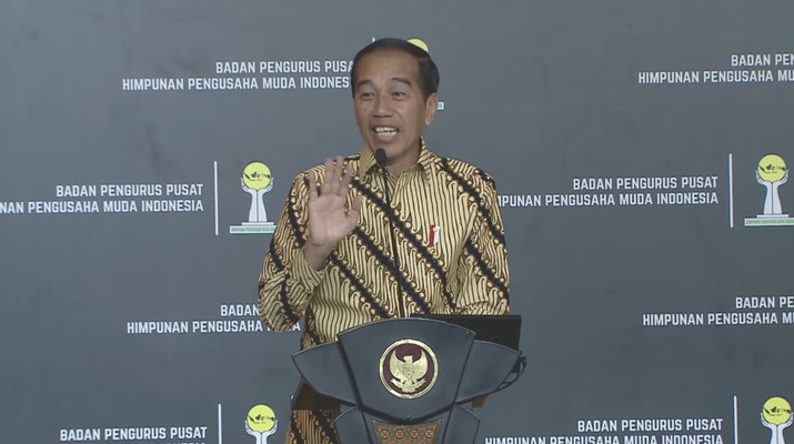 Presiden Jokowi dalam Pelantikan Badan Pengurus Pusat Himpunan Pengusaha Muda Indonesia Masa Bakti 2022-2025. Presiden Jokowi dalam Pelantikan Badan Pengurus Pusat Himpunan Pengusaha Muda Indonesia Masa Bakti 2022-2025. (Tangkapan Layar Youtube HIPMI TV)