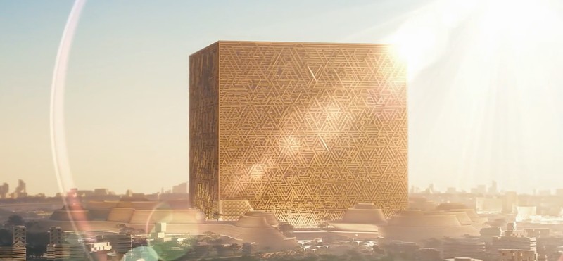The Mukaab Putra Mahkota Saudi Mohammed bin Salman (MbS) akan membangun gedung raksasa berbentuk kubus atau The Mukaab yang dikritik sejumlah pihak sebagai Ka'bah baru. (Tangkapan layar newmurabba.com)