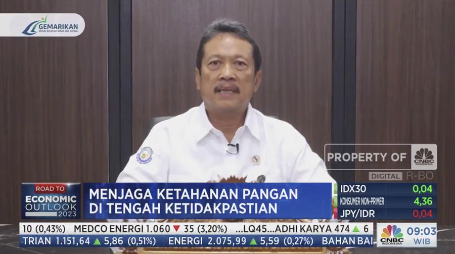 Menteri Kelautan dan Perikanan RI Sakti Wahyu Trenggono, Sebagai pembicara kunci dalam acara Food Agri Outlook mengusung tema