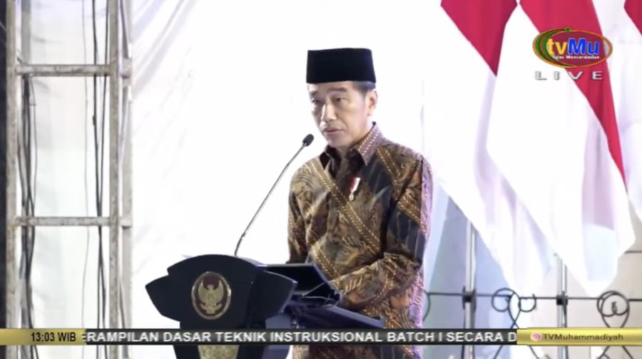Presiden Jokowi dalam Pembukaan Muktamar XVIII PP Pemuda Muhammadiyah pada (22/2/2023). (Tangkapan Layar Youtube tvMu Channel)