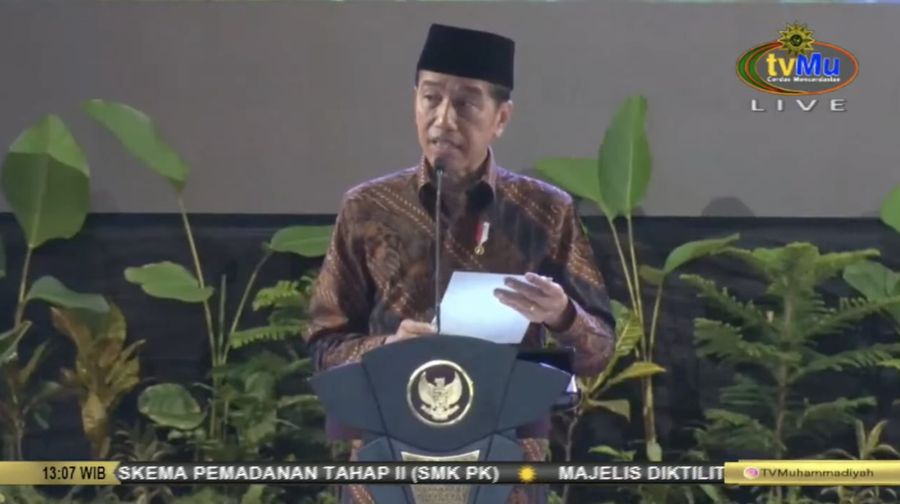 Presiden Jokowi dalam Pembukaan Muktamar XVIII PP Pemuda Muhammadiyah pada (22/2/2023). (Tangkapan Layar Youtube tvMu Channel)