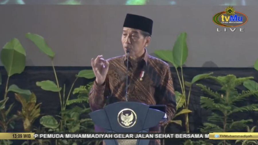 Presiden Jokowi dalam Pembukaan Muktamar XVIII PP Pemuda Muhammadiyah pada (22/2/2023). (Tangkapan Layar Youtube tvMu Channel)