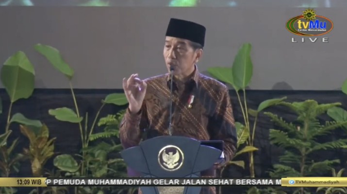 Presiden Jokowi dalam Pembukaan Muktamar XVIII PP Pemuda Muhammadiyah pada (22/2/2023). (Tangkapan Layar Youtube tvMu Channel)