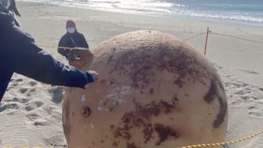Sebuah bola terlihat di pantai di Hamamatsu, Jepang 22 Februari 2023 dalam gambar diam yang diperoleh dari media sosial (via REUTERS)