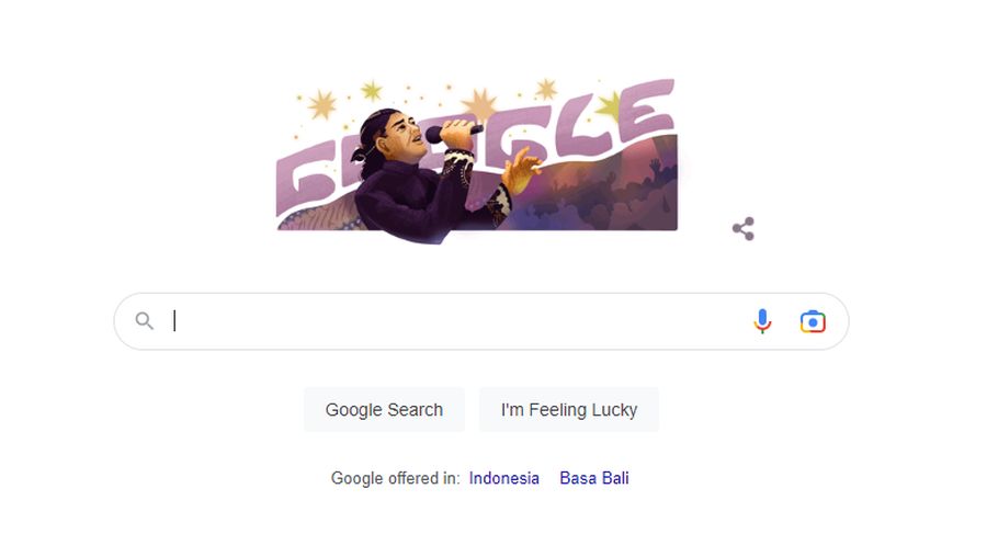 Google doodle mengenang penyanyi legendaris yang mendapat julukan Godfather of Broken heart Didi Kempot pada hari ini, Minggu (26/2). (Tangkapan Layar Google)