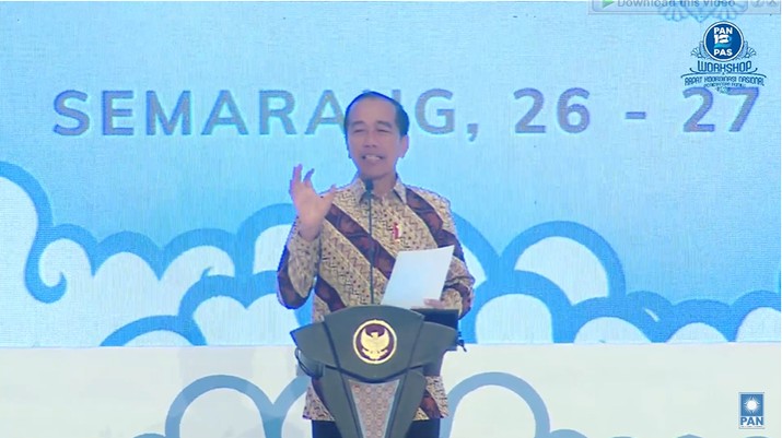 Presiden Jokowi saat pembukaan Workshop Nasional Partai Amanat Nasional (PAN) pada (26/2). Presiden Jokowi saat pembukaan Workshop Nasional Partai Amanat Nasional (PAN) pada (26/2). (Tangkapan Layar Youtube PAN TV)
