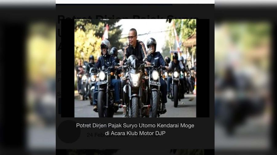 Beberapa hari ini beredar di berbagai Media cetak dan online foto dan berita Dirjen Pajak Suryo Utomo mengendarai Motor Gede (MoGe) bersama klub Blasting Rijder DJP yaitu komunitas pegawai pajak yang menyukai naik motor besar. (instagram @smindarwati)