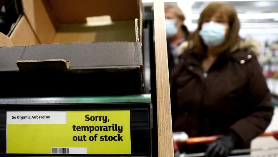 Empty boxes of vegetables are seen in Sainbury's, Newcastle-under-Lyme, Staffordshire, Britain, February 27, 2023. REUTERS/Carl Recine