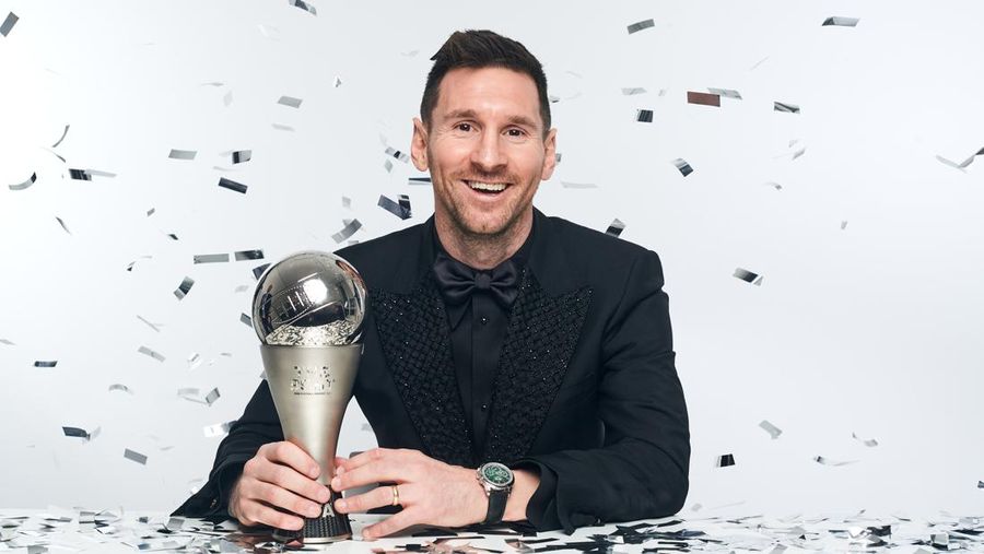 PARIS, FRANCE - FEBRUARY 27: Lionel Messi poses for a portrait after winning the Best FIFA Men's Payer 2022 award at The Best FIFA Football Awards 2022 on February 27, 2023 in Paris, France. (Photo by Michael Regan - FIFA/FIFA via Getty Images)