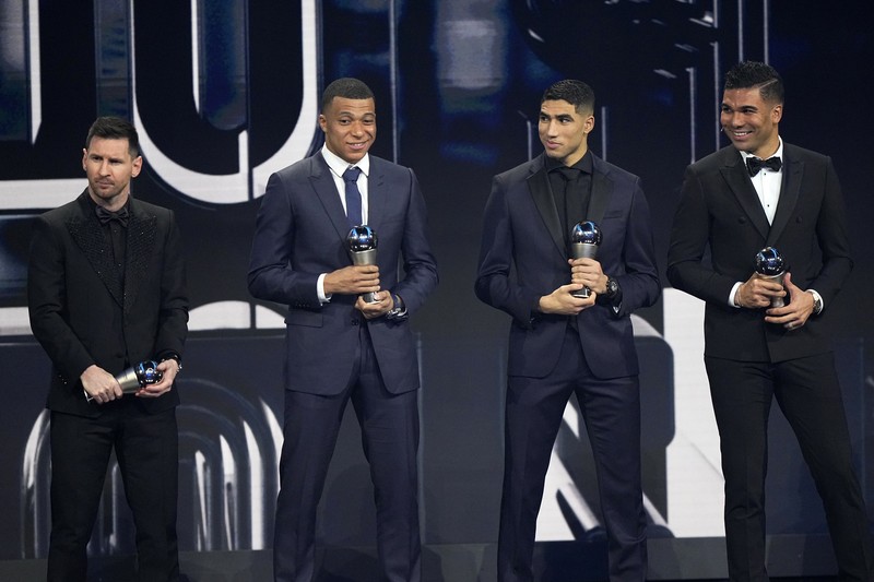 France Soccer FIFA Awards Argentina's Lionel Messi receives the Best FIFA Men's player award during the ceremony of the Best FIFA Football Awards in Paris, France, Monday, Feb. 27, 2023. (AP Photo/Michel Euler)