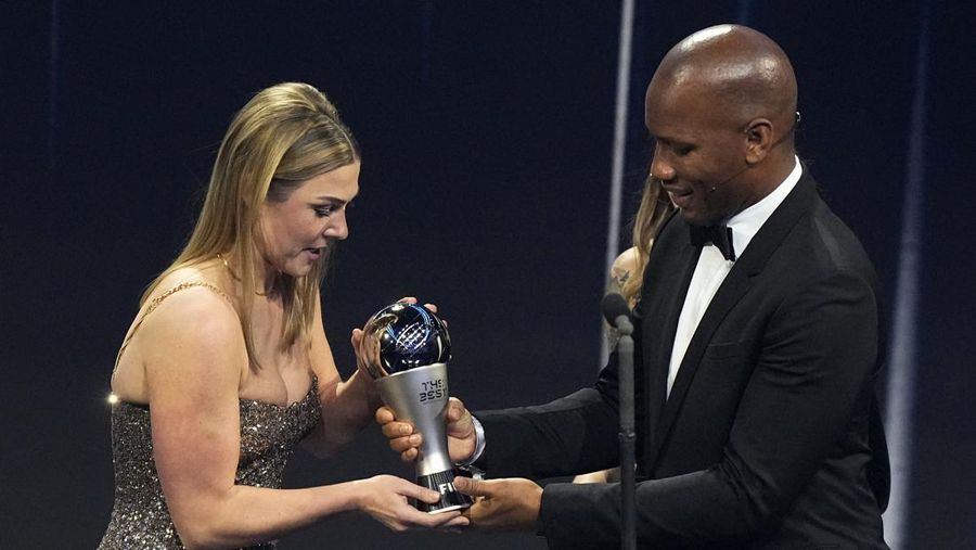 Argentina's Lionel Messi receives the Best FIFA Men's player award during the ceremony of the Best FIFA Football Awards in Paris, France, Monday, Feb. 27, 2023. (AP Photo/Michel Euler)