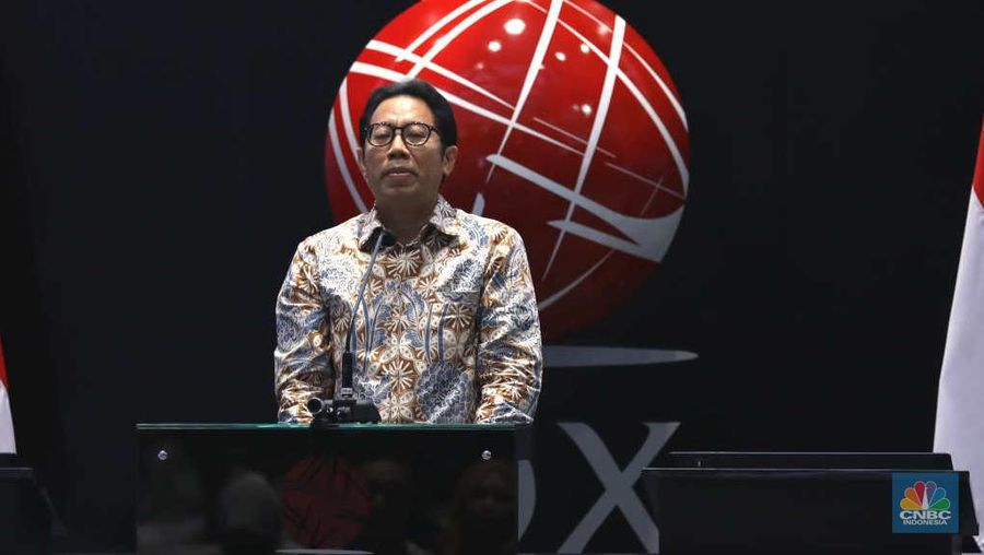 I Gede Nyoman Yetna, Direktur Penilaian Perusahaan BEI dalam acara pencatatan perdana saham PT Hillcon Tbk di Bursa Efek Indonesia, Jakarta, Rabu (1/3/2023). (²©²ÊÍøÕ¾/Tri Susilo)