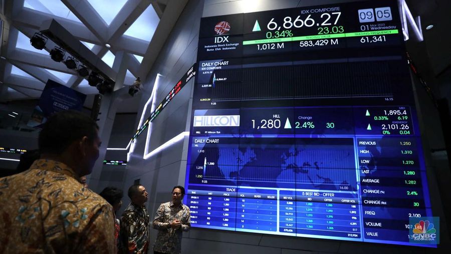Pencatatan perdana saham PT Hillcon Tbk di Bursa Efek Indonesia, Jakarta, Rabu (1/3/2023). (CNBC Indonesia/Tri Susilo)