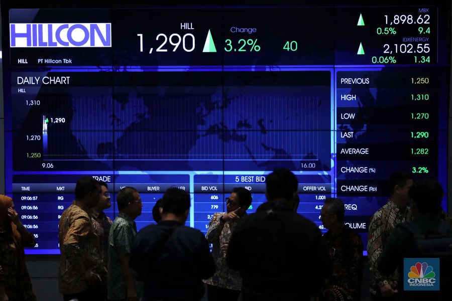 Pencatatan perdana saham PT Hillcon Tbk di Bursa Efek Indonesia, Jakarta, Rabu (1/3/2023).