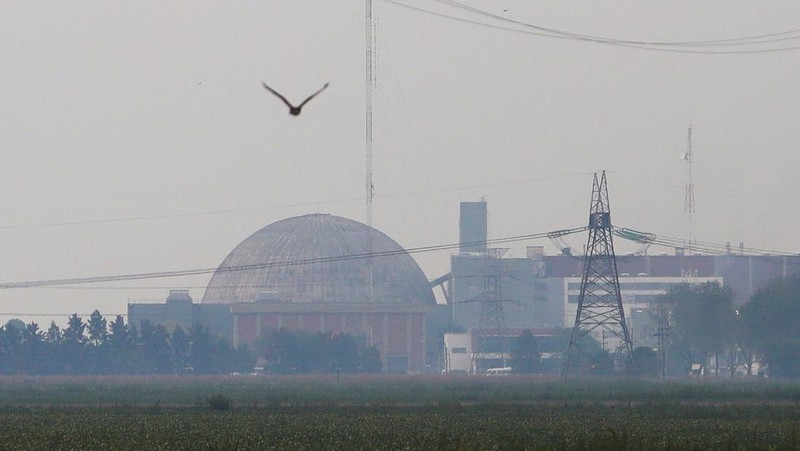 General view of Atucha I nuclear power plant during a blackout that included parts of the capital Buenos Aires, and the central regions of Santa Fe, Neuquen, Cordoba and Mendoza, according to a statement from the Energy secretariat, in Zarate, on the outskirts of Buenos Aires, Argentina, March 1, 2023. REUTERS/Matias Baglietto