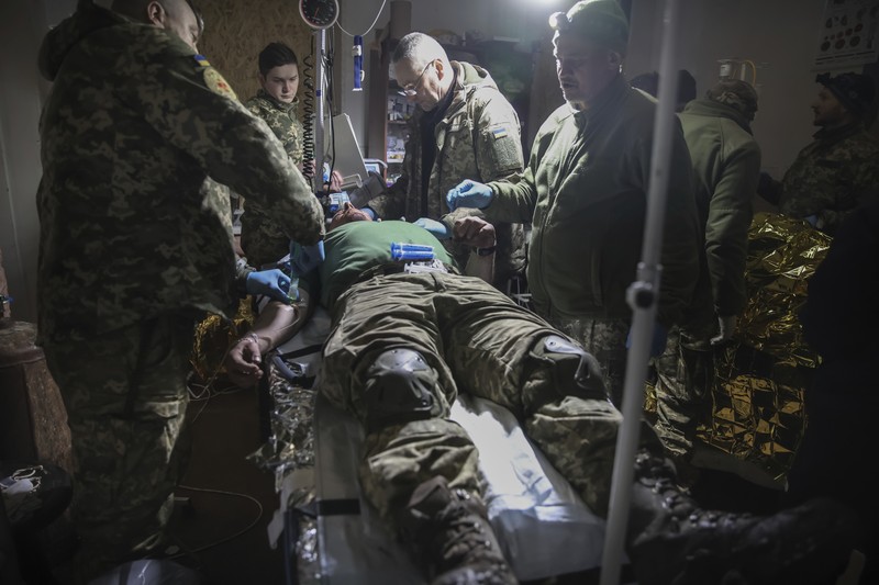 Russia Ukraine War A view of the town of Bakhmut, the site of the heaviest battles with the Russian troops, Donetsk region, Ukraine, Monday, Feb. 27, 2023. (AP Photo/Yevhen Titov)