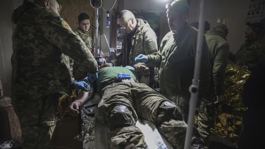 A view of the town of Bakhmut, the site of the heaviest battles with the Russian troops, Donetsk region, Ukraine, Monday, Feb. 27, 2023. (AP Photo/Yevhen Titov)
