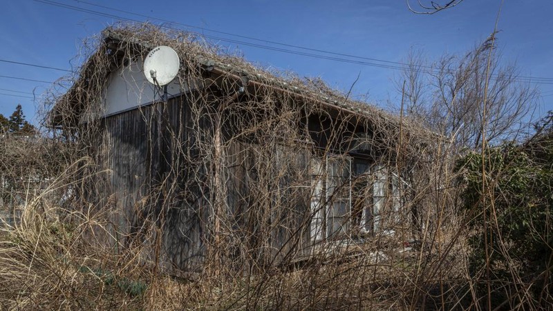 Suasana rumah kosong serta kendaraan tanpa pemilik di Okuma, Jepang. (NurPhoto via Getty Images)