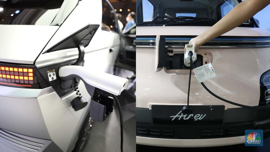 Kolase Pengisian Daya Mobil Listrik Hyundai Ioniq 5 dengan Wuling EV. (վ)