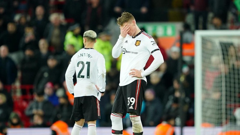 Manchester United Scott McTominay terlihat murung usai pertandingan Premier League di Anfield, Liverpool. Tanggal pengambilan gambar: Minggu 5 Maret 2023. (Peter Byrne/PA Images via Getty Images)