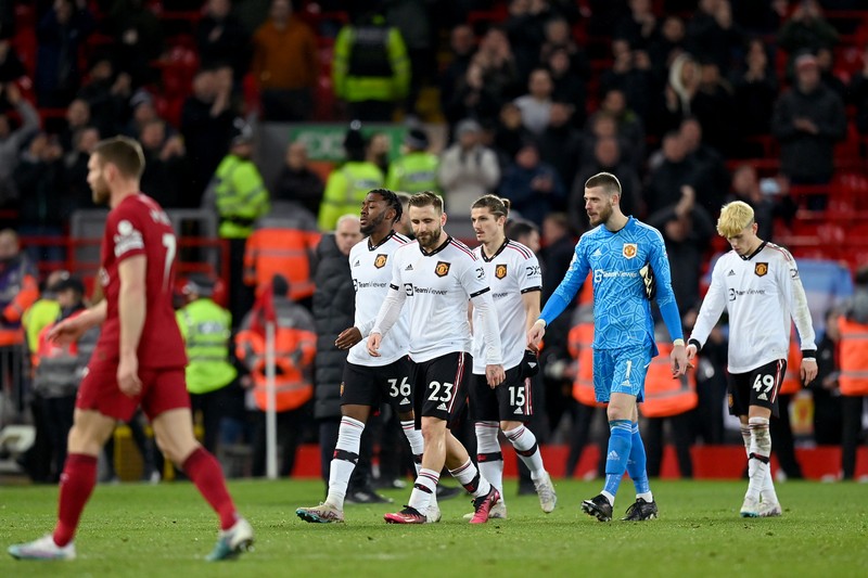 Manchester United Scott McTominay terlihat murung usai pertandingan Premier League di Anfield, Liverpool. Tanggal pengambilan gambar: Minggu 5 Maret 2023. (Peter Byrne/PA Images via Getty Images)