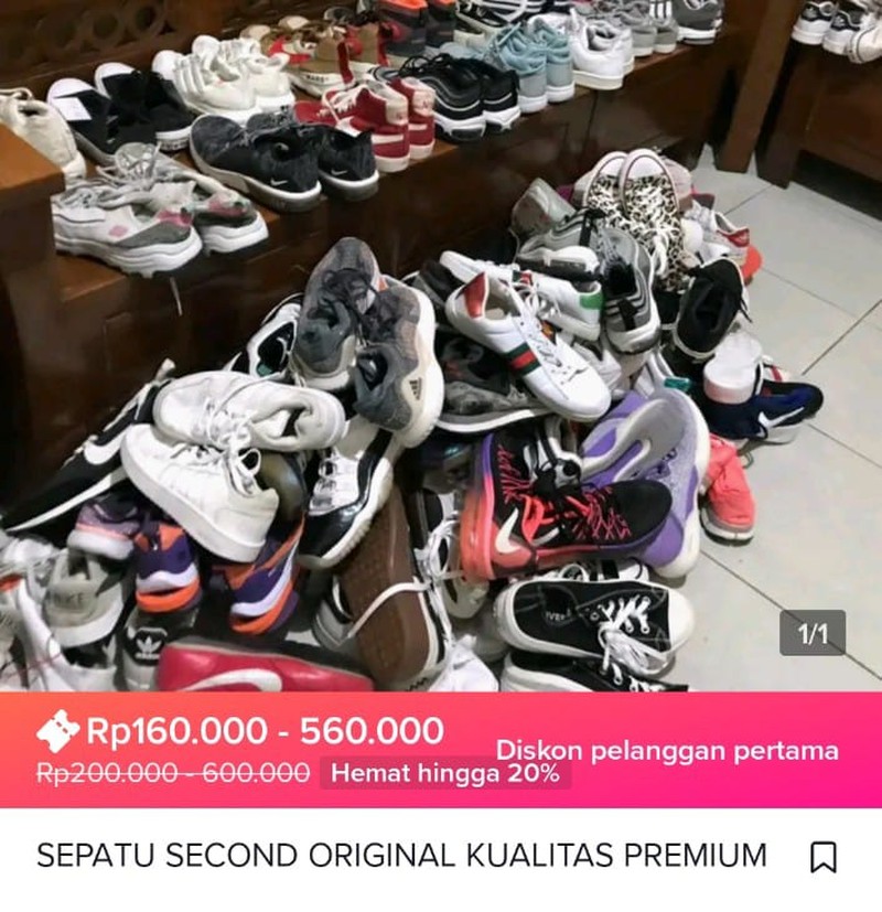 Sepatu branded impor bekas ramai dijual di media sosial, menyerang pasar Indonesia! (Tangkapan Layar Toko Online)
