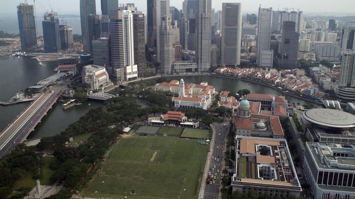 Foto udara lapangan padang di Singapura (LightRocket via Getty Images/Leisa Tyler) Foto udara lapangan padang di Singapura (LightRocket via Getty Images/Leisa Tyler)