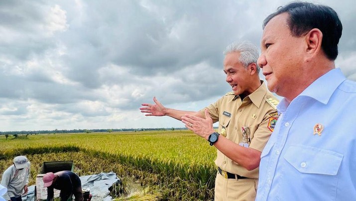 Presiden Joko Widodo didampingi Sekretaris Kabinet Pramono Anung, Menteri Pertahanan Prabowo Subianto, Menteri Pertanian Syahrul Yasin Limpo, Kepala Badan Pangan Nasional Arief Prasetyo Adi, dan Gubernur Jawa Tengah Ganjar Pranowo meninjau panen raya padi dan berdialog dengan petani di Desa Lajer, Kecamatan Ambal, Kabupaten Kebumen, Provinsi Jawa Tengah Kamis (9/3/2023). (Dok: Biro Pers Sekretariat Presiden) Presiden Joko Widodo didampingi Sekretaris Kabinet Pramono Anung, Menteri Pertahanan Prabowo Subianto, Menteri Pertanian Syahrul Yasin Limpo, Kepala Badan Pangan Nasional Arief Prasetyo Adi, dan Gubernur Jawa Tengah Ganjar Pranowo meninjau panen raya padi dan berdialog dengan petani di Desa Lajer, Kecamatan Ambal, Kabupaten Kebumen, Provinsi Jawa Tengah Kamis (9/3/2023). (Dok: Biro Pers Sekretariat Presiden)