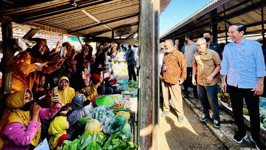 Presiden Jokowi Meninjau harga sejumlah komoditas pangan di Pasar Mendenrejo, Blora, Jawa Tengah. (Twitter @jokowi)