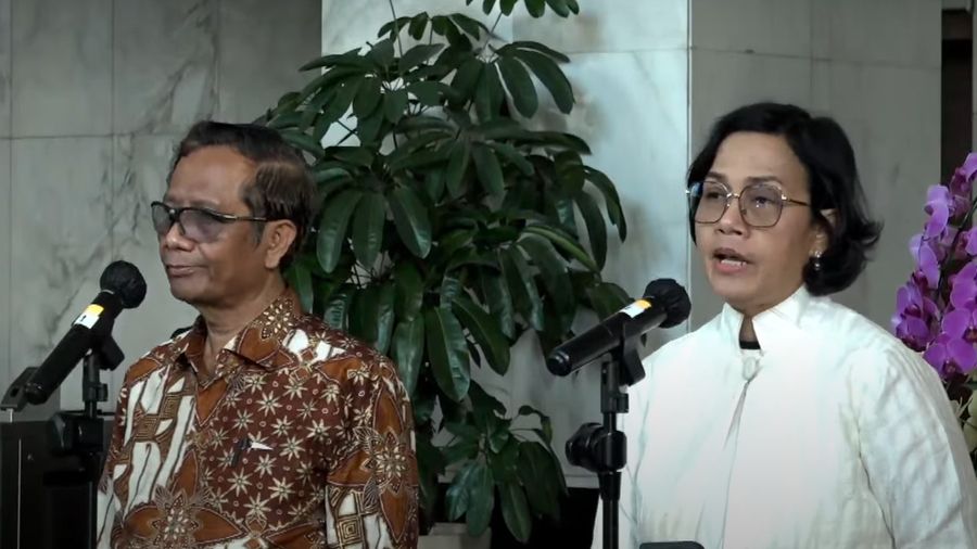 Press Statement Menteri Keuangan dan Menkopolhukam Terkait Temuan PPATK. (Tangkapan Layar Youtube)