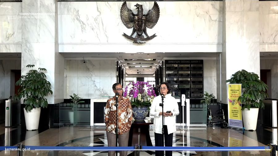 Press Statement Menteri Keuangan dan Menkopolhukam Terkait Temuan PPATK. (Tangkapan Layar Youtube)