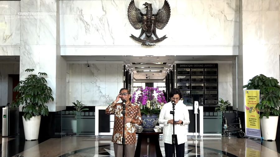 Press Statement Menteri Keuangan dan Menkopolhukam Terkait Temuan PPATK. (Tangkapan Layar Youtube)